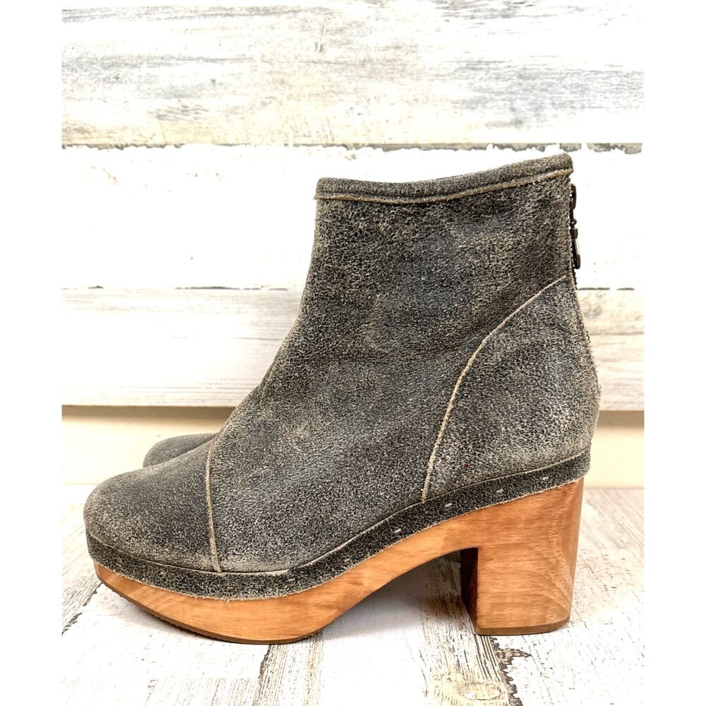 Five Worlds womens 9 Gray Rustic Leather Zuki Ankle Boots Boho Faux Fur
